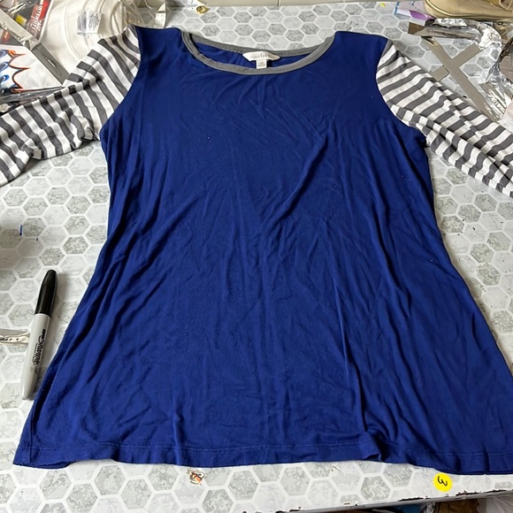Charming Charlie Medium 3/4 Sleeve Blue Striped T Shirt - Picture 1 of 5